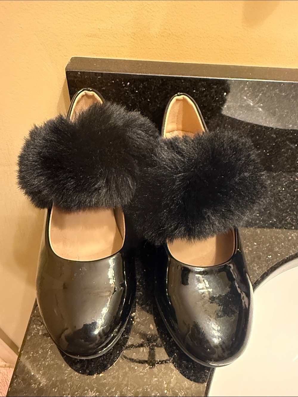 Black Pom-Pom Patent Kids Shoes VINCE CAMUTO